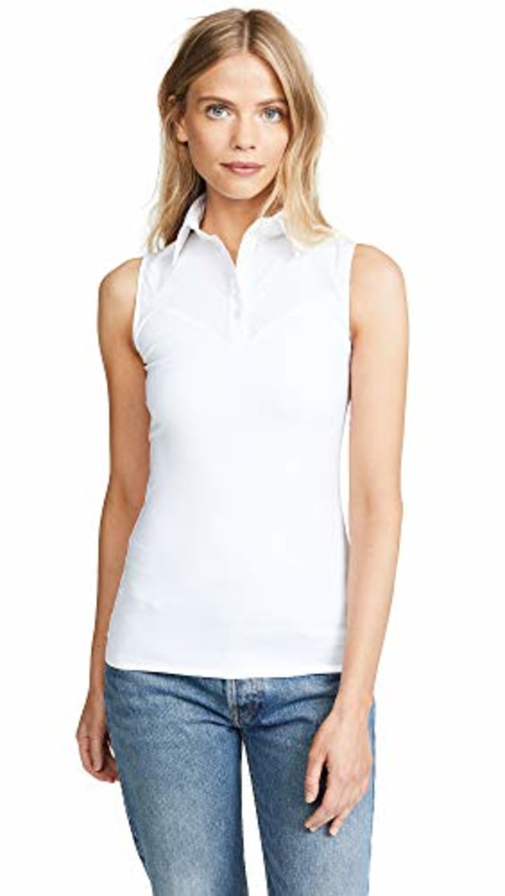 SkinnyShirt Classic Sleeveless White Slim Shirt No-Bunch Pull-On Shirt w/Nylon, Cotton, Spandex (White, X-Small)