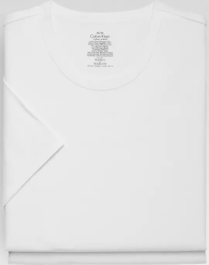 Calvin Klein White Crew Neck Cotton Stretch Tee Shirt, 2-Pack