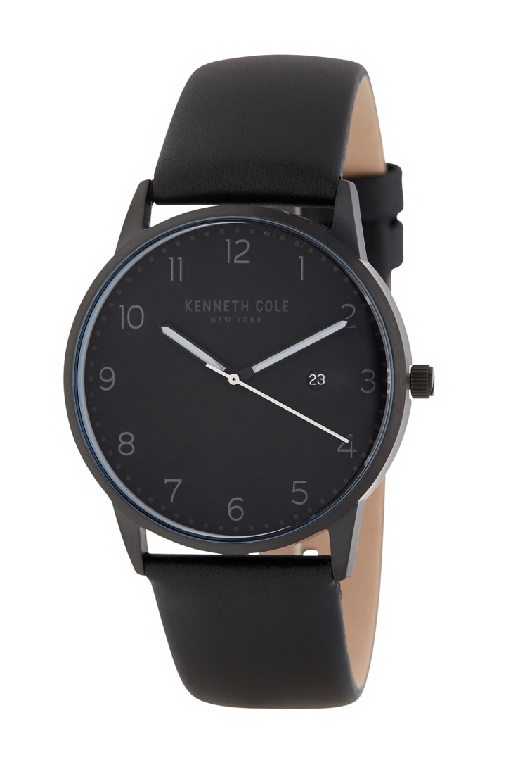 Kenneth Cole New YorkMen&#039;s Leather Strap Watch, 40mm