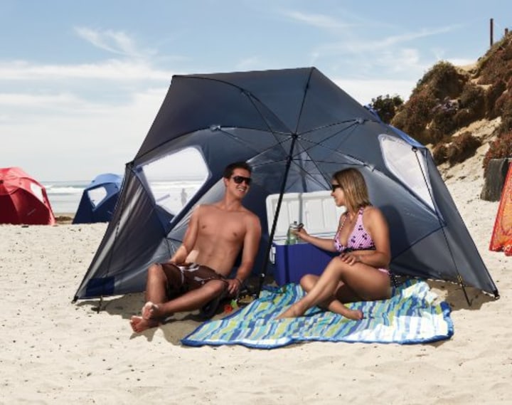 Sport-Brella Super-Brella SPF 50+ Sun and Rain Canopy Umbrella for Beach and Sports Events (8-Foot, Blue)