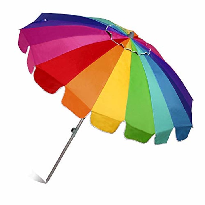 AMMSUN 7.5ft 20 Panels Vented Beach Umbrella with Tilt and Telescoping Pole Pool Outdoor Sun Umbrella with Carry Bag, Rainbow