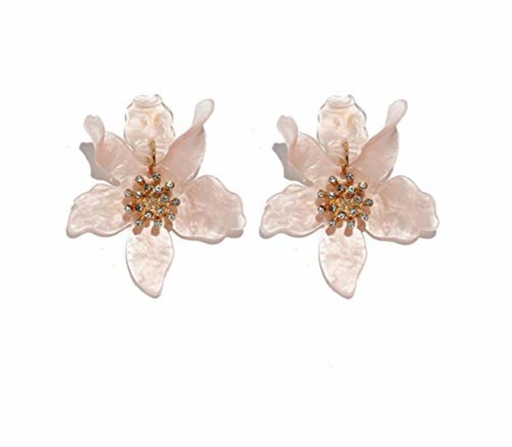 Tiande Bohemian Luxury Oversize Resin Big Flower Earrings For Women Stainless Steel Crystal Jewelry - Pink