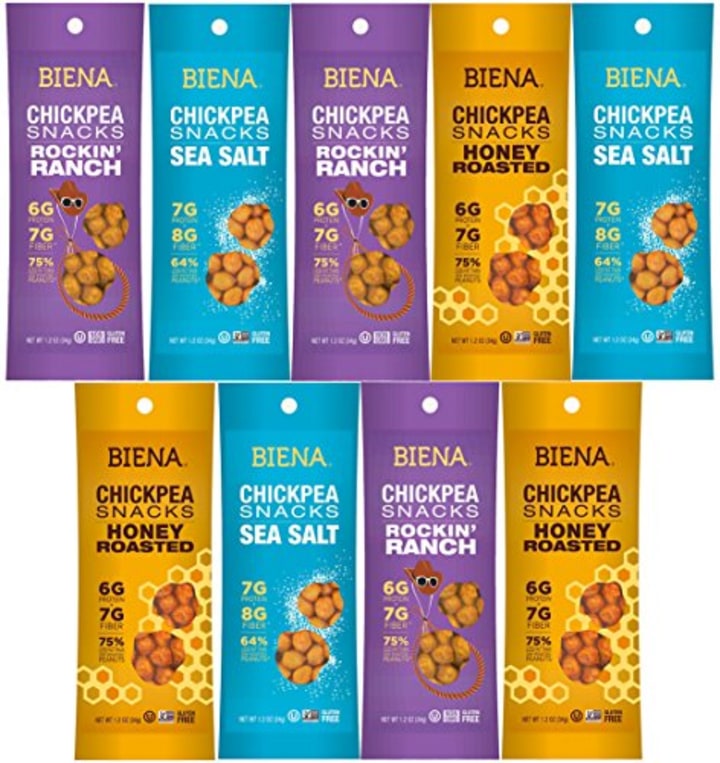 Biena Chickpea Snacks, NON GMO, Gluten Free, Excellent Source of Fiber, Healthy Treats For Everyday, Variety Pack Sampler By Variety Fun (9 Count)