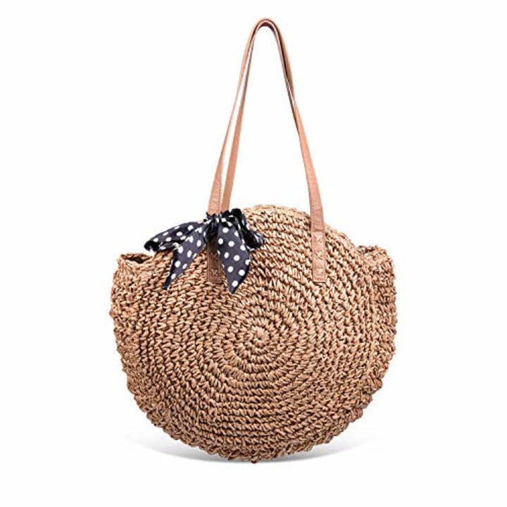 Round Summer Straw Large Woven Shoulder Bag Sholov Wallet Ladies Professional Handbag