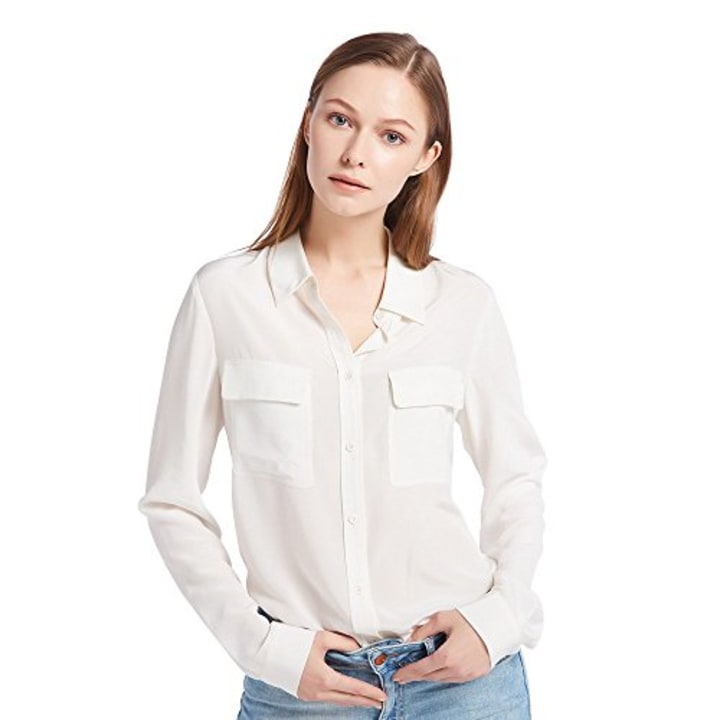 LilySilk Silk Shirts for Women 100% Long Sleeve Ladies Shirts 16 Momme Silk Tops White XS