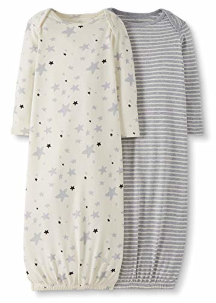 Moon and Back by Hanna Andersson Baby 2-Pack Organic Sleeper Gown, Gray, 3-6 months