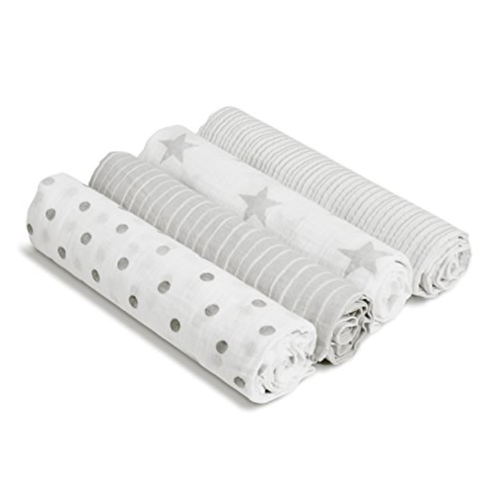 Aden by aden + anais Baby Muslin Swaddle Blanket, 100% Cotton Muslin, Large 44 X 44 inch,4-Pack, Dusty - Stars