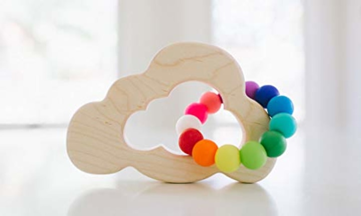Cloud Wooden Teether w/Rainbow Beads