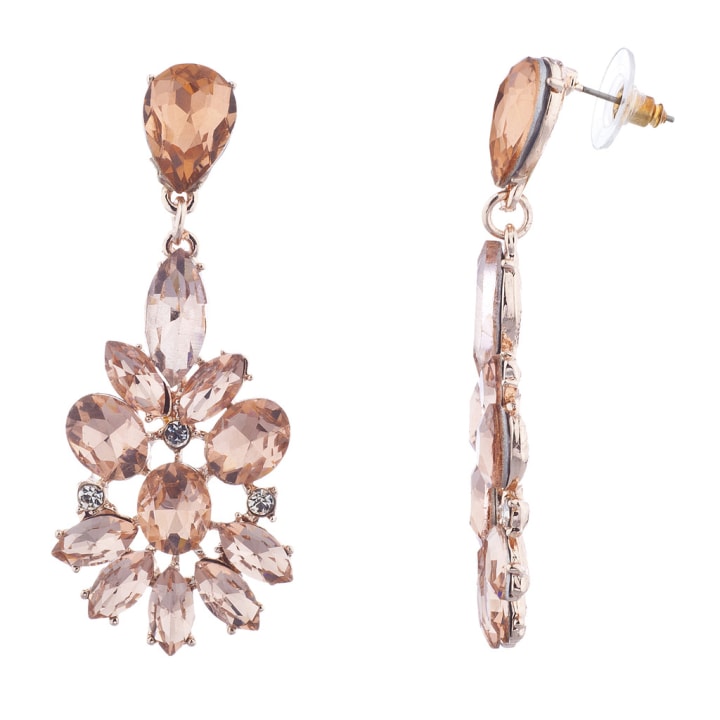 Lux Accessories Rose Gold Pink Special Occasion Floral Flower Statement Earrings