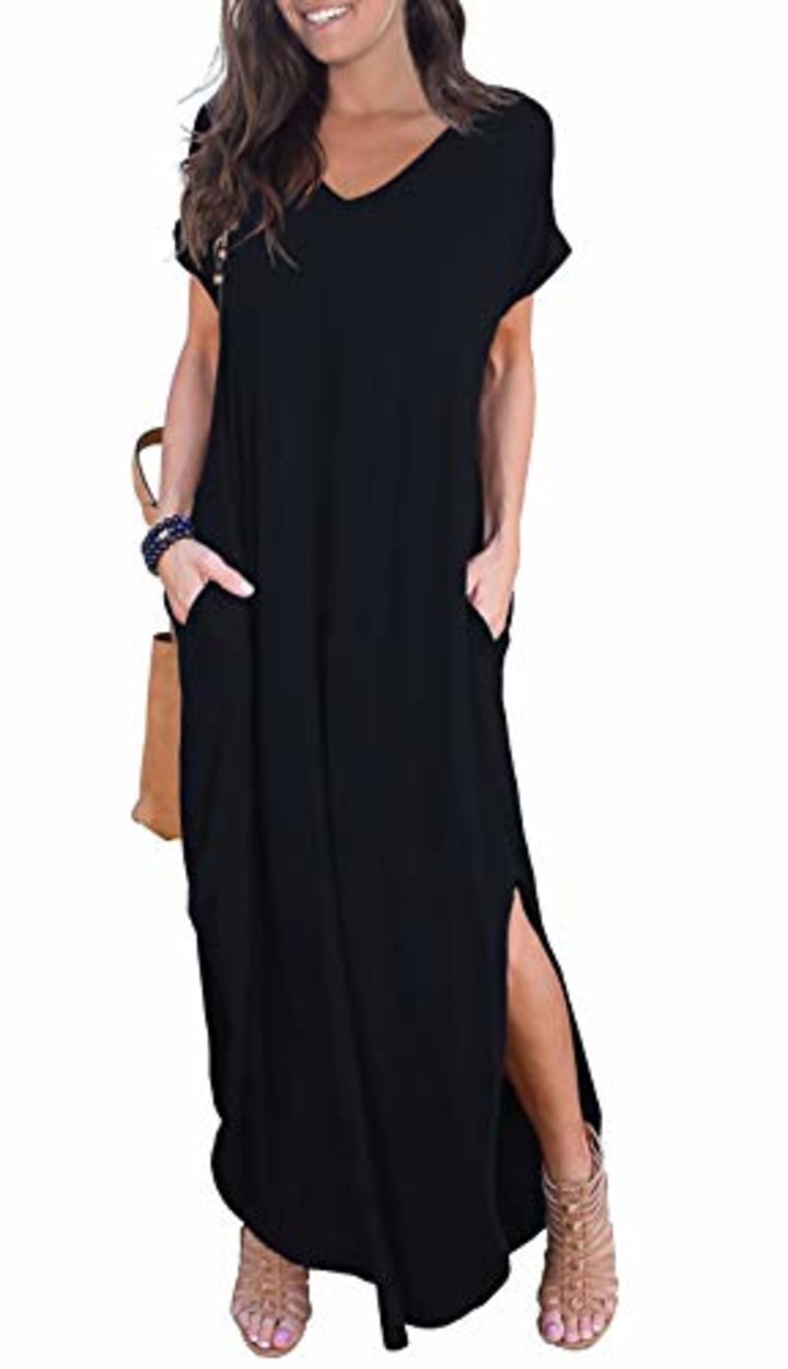 GRECERELLE Women&#039;s Casual Loose Pocket Long Dress