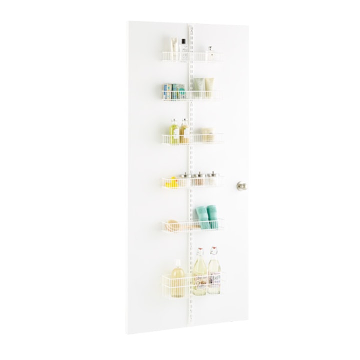 White Elfa Utility Bathroom Door &amp; Wall Rack Solution
