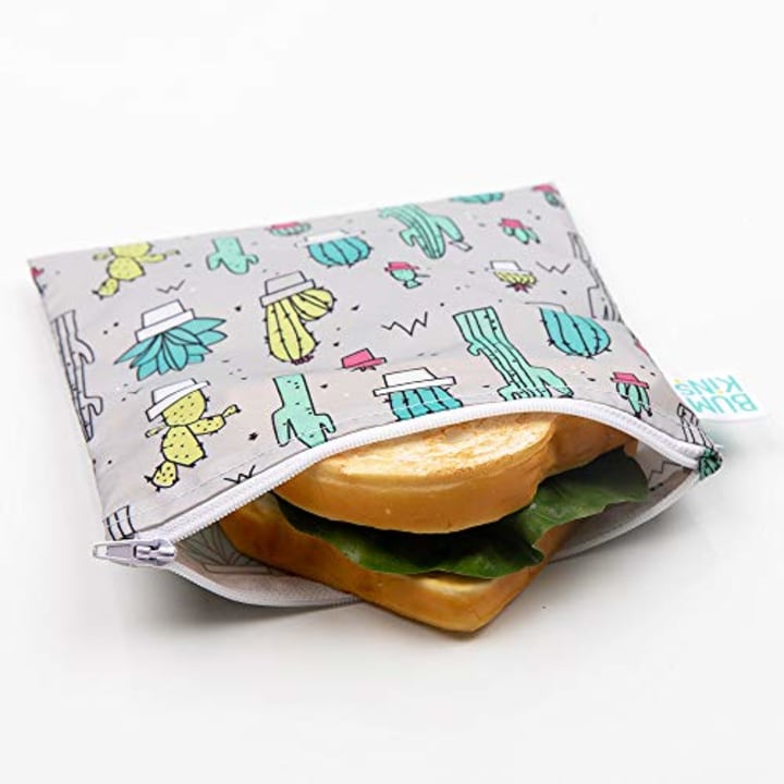 Bumkins Sandwich Bag / Snack Bag, Reusable, Washable, Food Safe, BPA Free, 7x7 - Cactus
