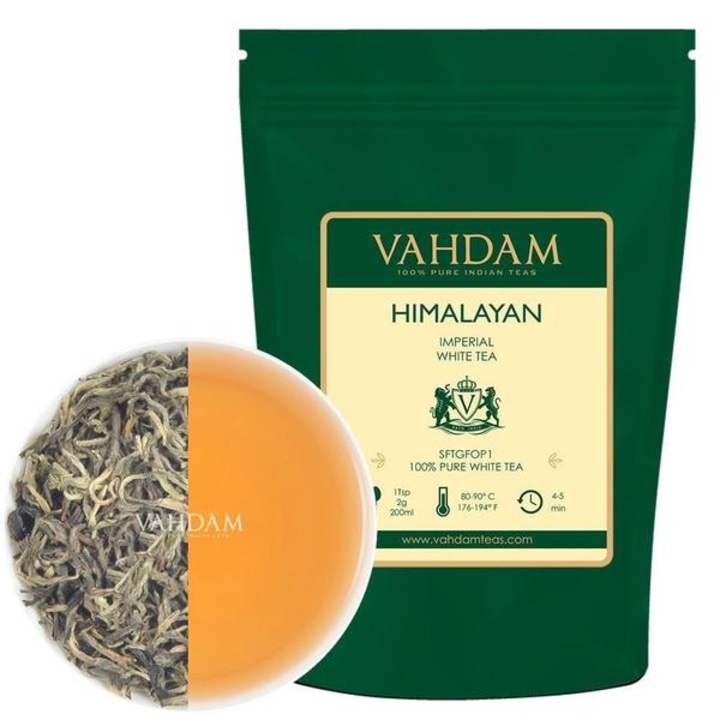 VAHDAM, Imperial White Tea Leaves from Himalayas (25 Cups) - World&#039;s Healthiest Tea Type - POWERFUL ANTI-OXIDANTS, High Elevation Grown, White Tea Loose Leaf - Detox Tea &amp; Slimming Tea, 1.76oz