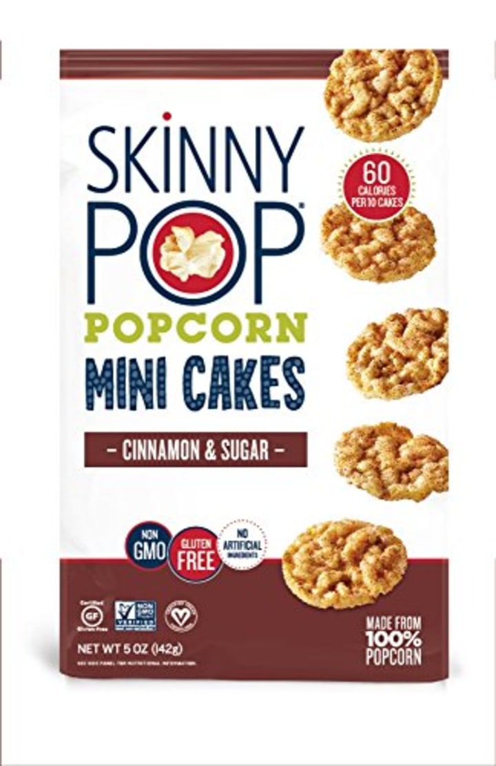 SKINNYPOP Cinnamon &amp; Sugar Popcorn Mini Cakes, Gluten Free Popcorn, Non-GMO, No Artificial Ingredients, A Delicious Source of Fiber, 5 Ounce