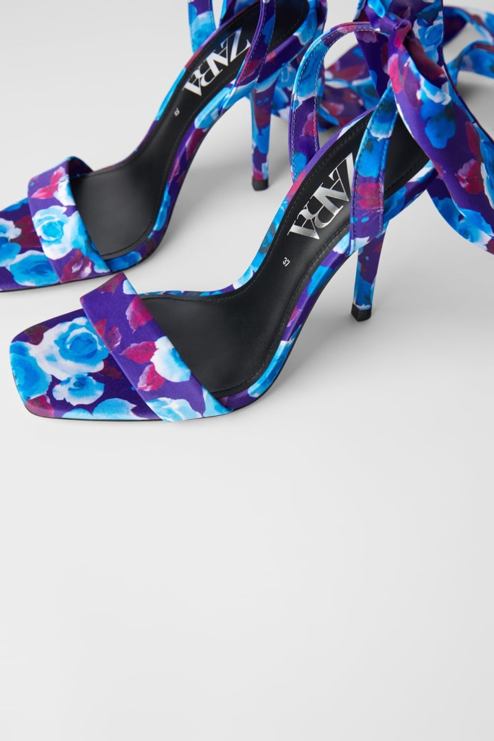 Zara Floral Print Heeled Sandals