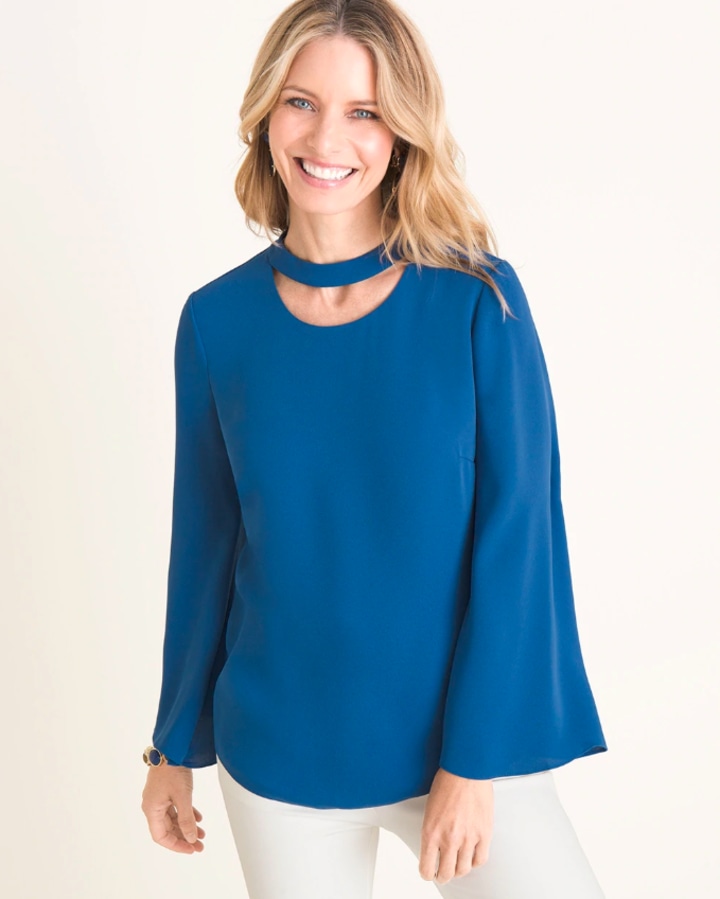 Solid Neck-Detail Pullover
