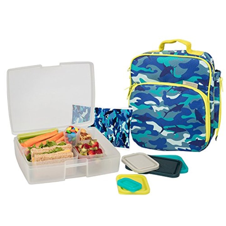 Bentology Lunch Bag and Box Set- Durable Insulated Tote w Bottle Holder- Boys School Lunchbox Includes Bento Box, 5 Containers &amp; Ice Pack - BPA &amp; PVC Free - Camo