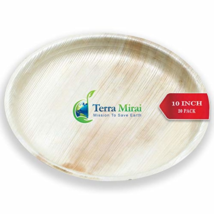 Terra Mirai Areca Palm leaf Plates - 10 Inch Round Shallow - Ecofriendly Disposable Dinnerware - Biodegradable &amp; Premium Quality Round Plates - Ideal for Party, Wedding, BBQ, Camping &amp; More