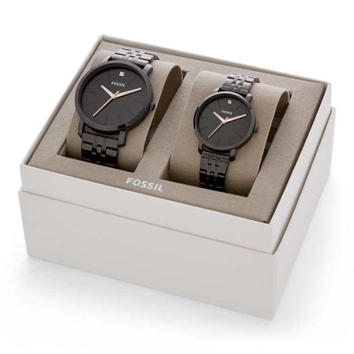 His and Her Black Stainless Steel Watch Gift Set