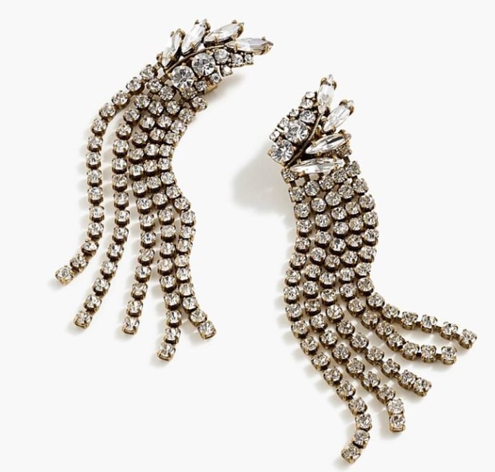 Pavé feather chain drop earrings