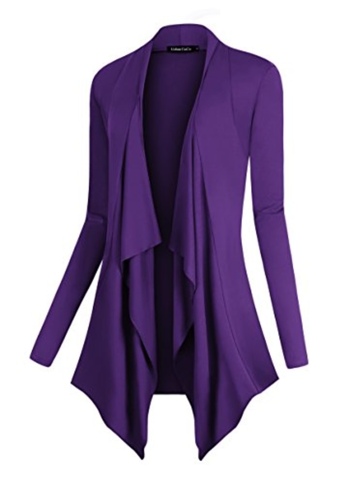 Urban CoCo Women&#039;s Drape Front Open Cardigan Long Sleeve Irregular Hem (S, Purple)