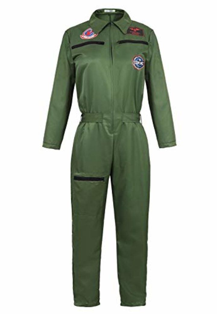 Women&#039;s Top Gun Costume Flight Suit Adult Aviator Jumpsuit Adults Military Pilot Halloween Costume Army Green M