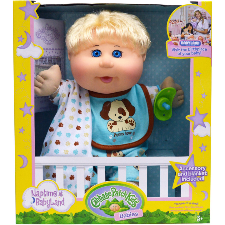 Cabbage Patch Kids Naptime Babies 12.5&quot; Doll Blonde Boy Dog Jumper