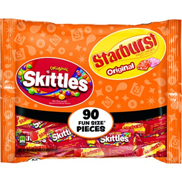 Skittles and Starburst Original Candy Bag, 90 Fun Size Pieces, 39.1 ounces (Amazon)