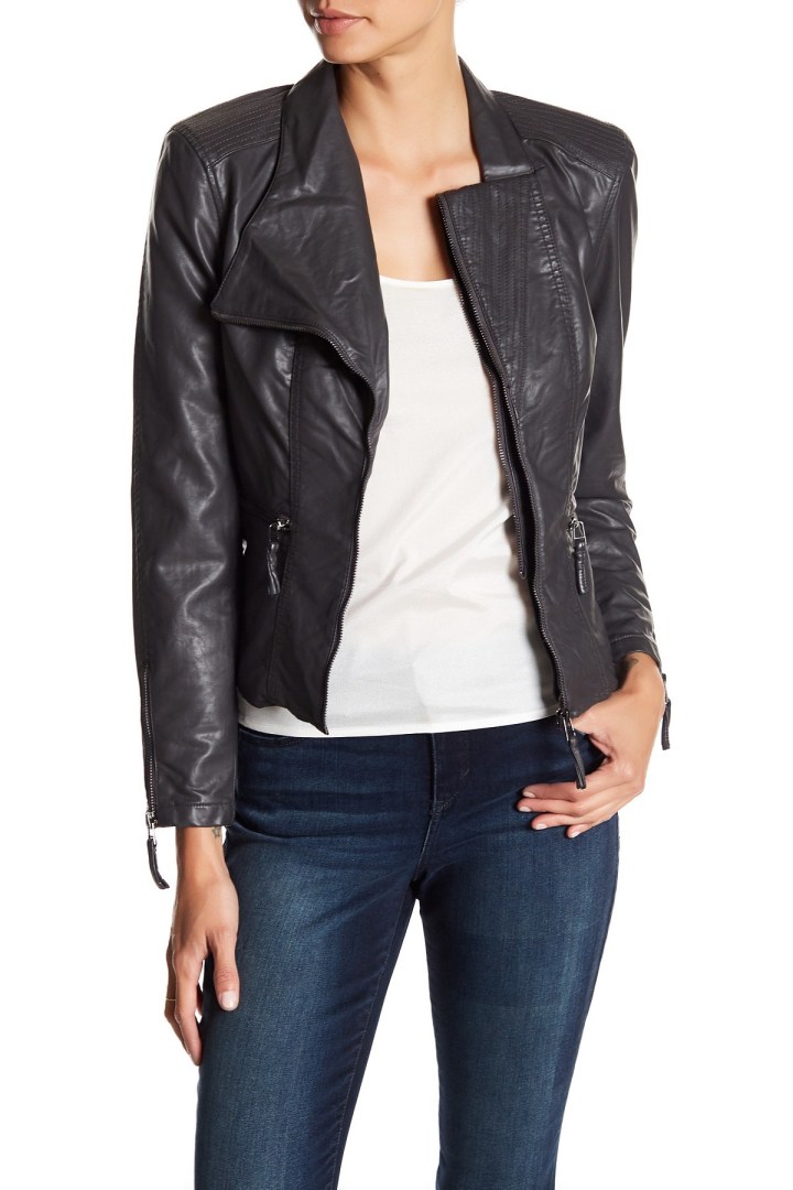 BLANKNYC DenimFaux Leather Fitted Moto Jacket