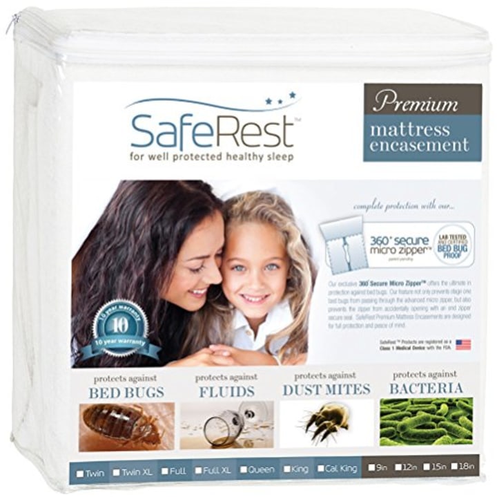 SafeRest Premium Zippered Mattress Encasement - Lab Tested Bed Bug Proof, Dust Mite and Waterproof - Hypoallergenic, Breathable, Noiseless and Vinyl Free (Fits 9-12 in. H) - Queen Size