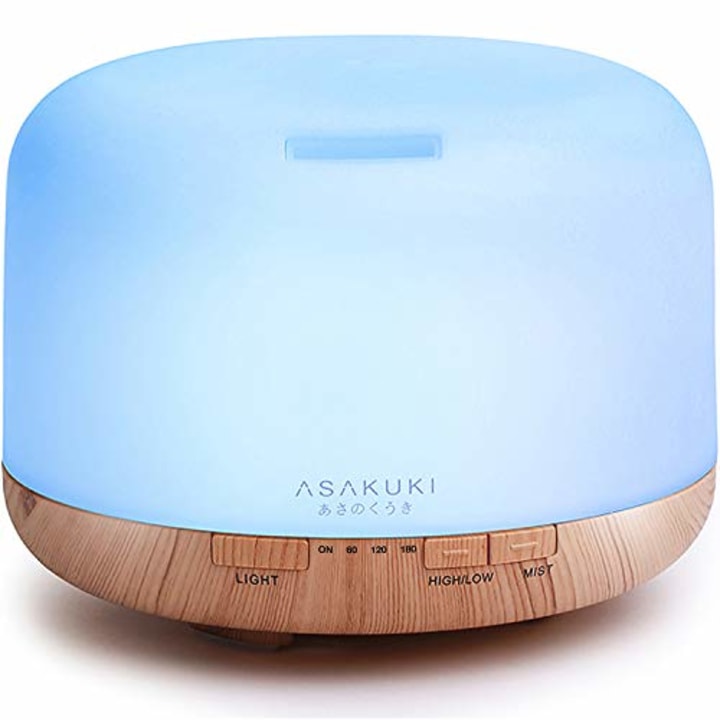 ASAKUKI 500ml Premium, Essential Oil Diffuser, 5 In 1 Ultrasonic Aromatherapy Fragrant Oil Humidifier Vaporizer, Timer and Auto-Off Safety Switch, 7 LED Light Colors