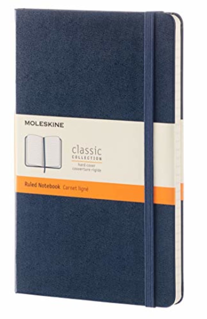 Moleskine Classic Notebook, Hard Cover, Large (5&quot; x 8.25&quot;) Ruled/Lined, Sapphire Blue
