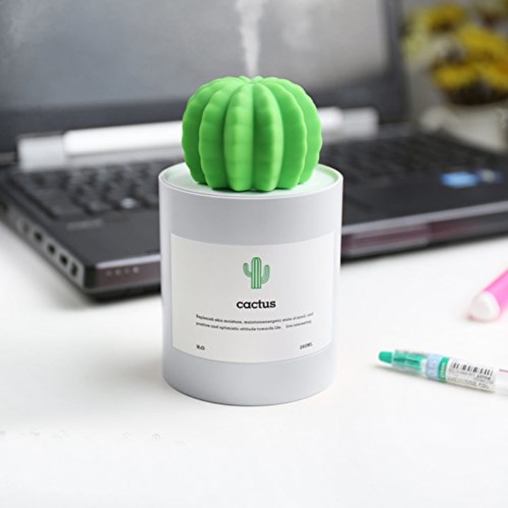 AmuseNd USB Cool Mist Humidifier, Mini Size Cactus Humidifier for Bedroom Home Office Car 280ml 50ml/h with Timed auto Shutdown