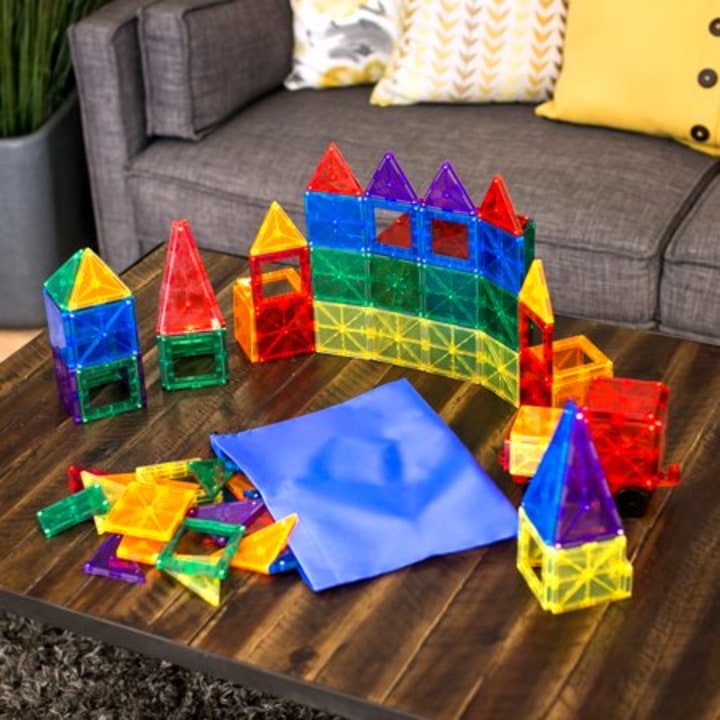 Best Choice Products 100-Piece Transparent Rainbow Magnetic Building Geometric Tiles