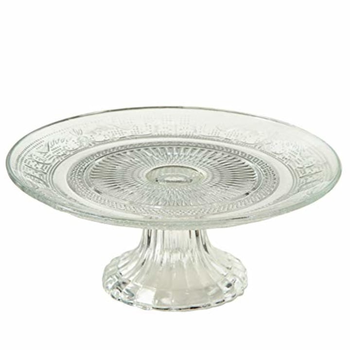 Crosby Street Cake Stand, Pedestal Plate, Vintage Style, Crystal Clear Glass, Distinct All Over Pattern, 7 Inch Diameter