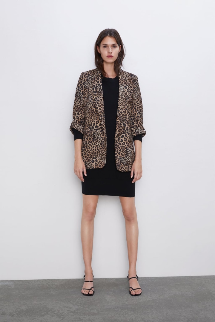 Animal Print Blazer with Rolled-Up Sleeves