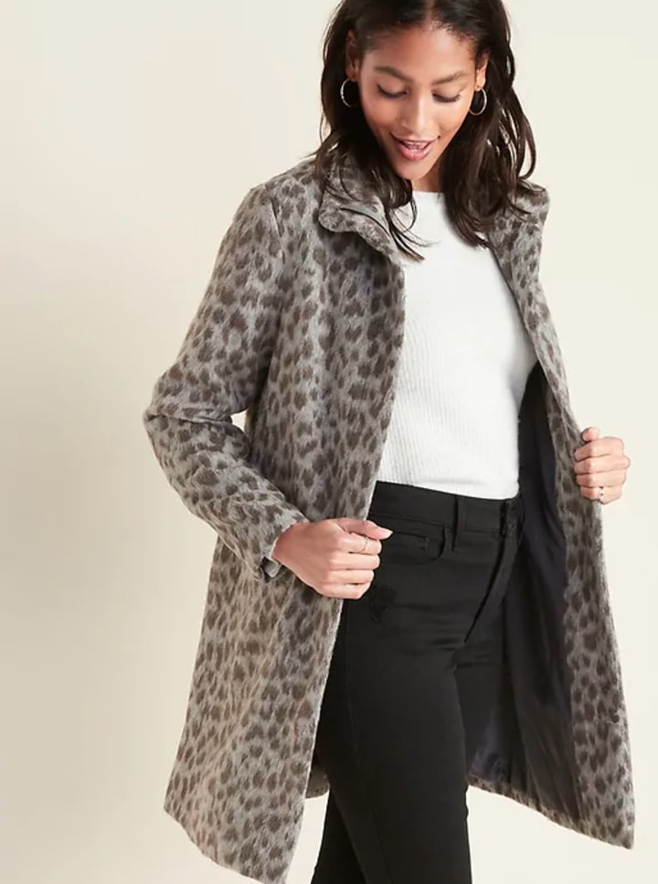 Soft-Brushed Leopard-Print Coat