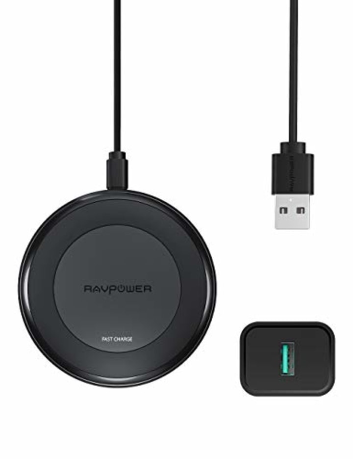 Fast Wireless Charger RAVPower 7.5W Compatible iPhone 11/Xs MAX/XR/XS/X/8/8 Plus, with HyperAir, 10W Compatible Galaxy S9, S9+, S8, S7 &amp; Note 8 and All Qi-Enabled Devices (QC 3.0 Adapter Included)