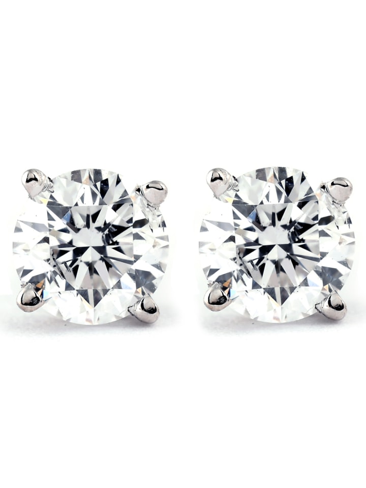1/4 Carat Genuine Diamond Stud Earrings (I2-I3 Clarity, IJ Color) 14k White Gold