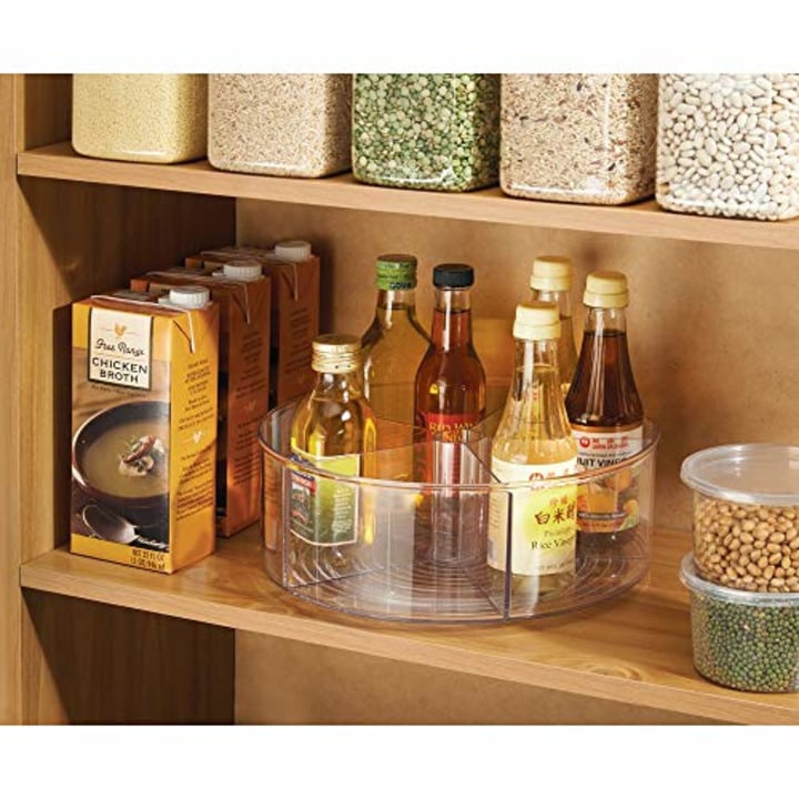 mDesign Deep Lazy Susan Turntable Storage Food Bin Container - Divided Spinning Organizer - 5 Sections - for Kitchen Cabinets, Pantry, Refrigerator, Countertops - Clear