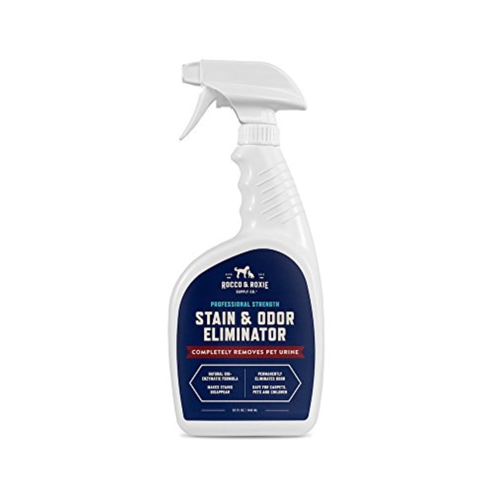 Rocco &amp; Roxie Supply Professional Strength Stain and Odor Eliminator, Enzyme-Powered Pet Odor and Stain Remover for Dogs and Cat Urine, Spot Carpet Cleaner for Small Animal, 32 oz.