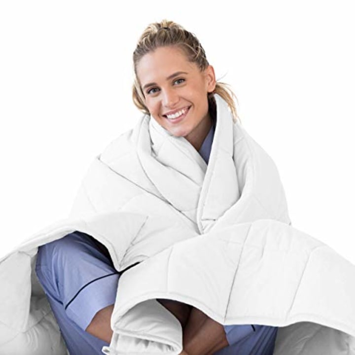 LUNA Adult Weighted Blanket | 15 lbs - 60x80 - Queen Size Bed | 100% Oeko-Tex Certified Cooling Cotton &amp; Premium Glass Beads | Designed in USA | Heavy Cool Weight for Hot &amp; Cold Sleepers | White