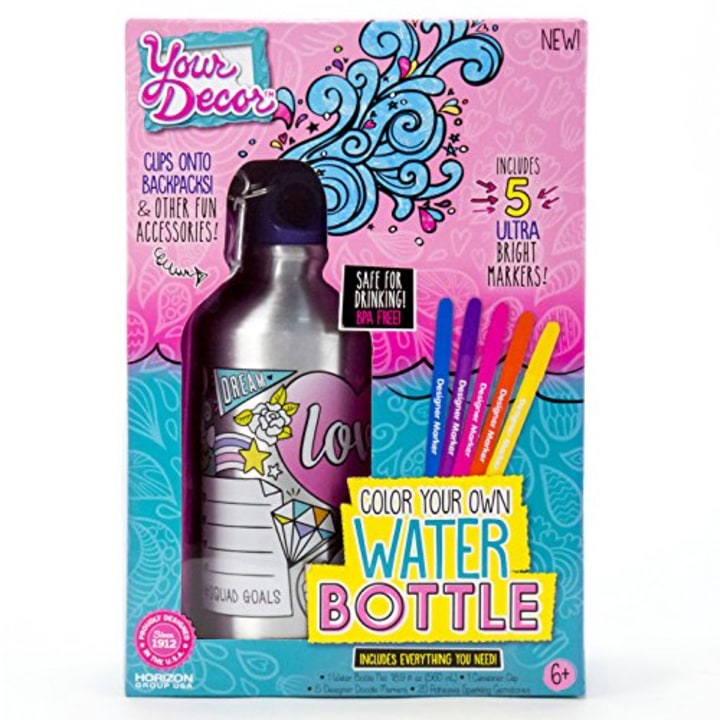 Your D?cor Color Your Own Water Bottle by Horizon Group USA, DIY Bottle Coloring Craft Kit, BPA Free, Personalize &amp; Decorate Using Colorful Markers &amp; Gemstones, Multi Colored