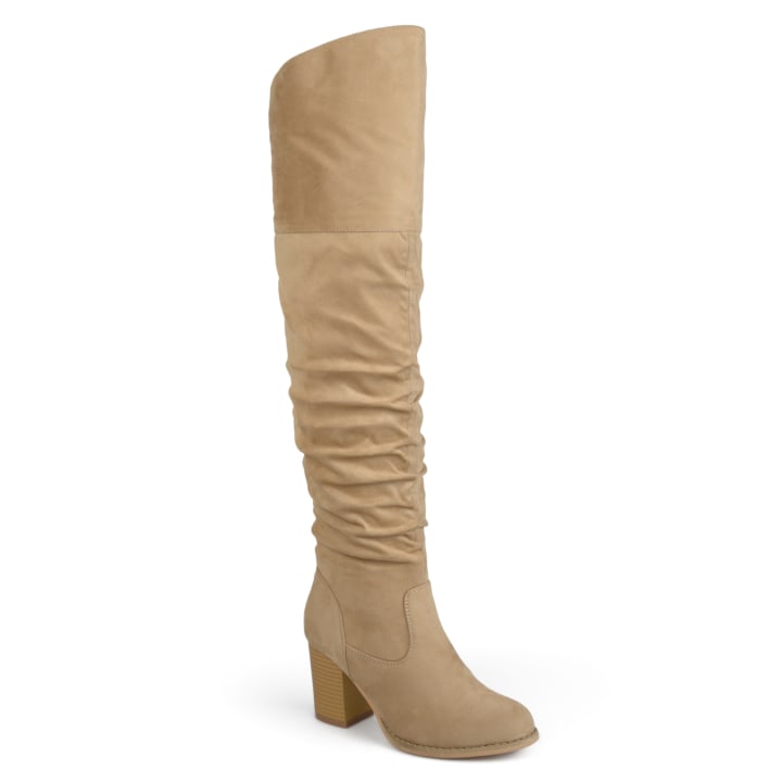 Brinley Co. Ruched Stacked Heel Faux Suede Boots