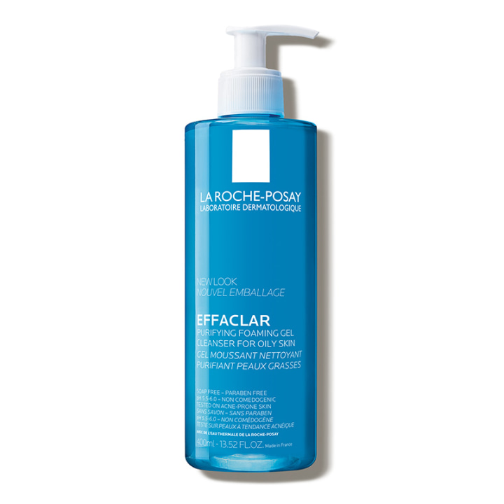 Cremas para el acné - La Roche-Posay Effaclar Limpiador de gel espumoso purificante para piel grasa, 13.52 onzas líquidas