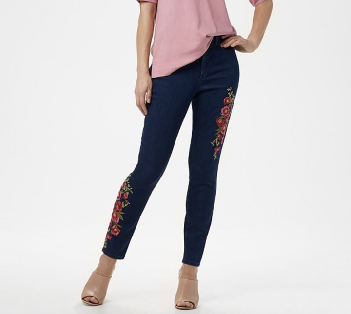 Martha Stewart Regular Embroidered 5-Pocket Ankle Jeans