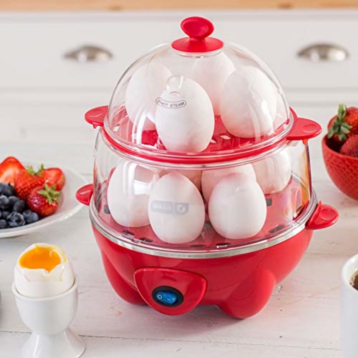 Dash DEC012RD Deluxe Rapid Cooker Electric for Hard Boiled, Poached, Scrambled Eggs, Omelets, Steamed Vegetables, Seafood, Dumplings &amp; More, 12 capacity, with Auto Shut Off Feature Red