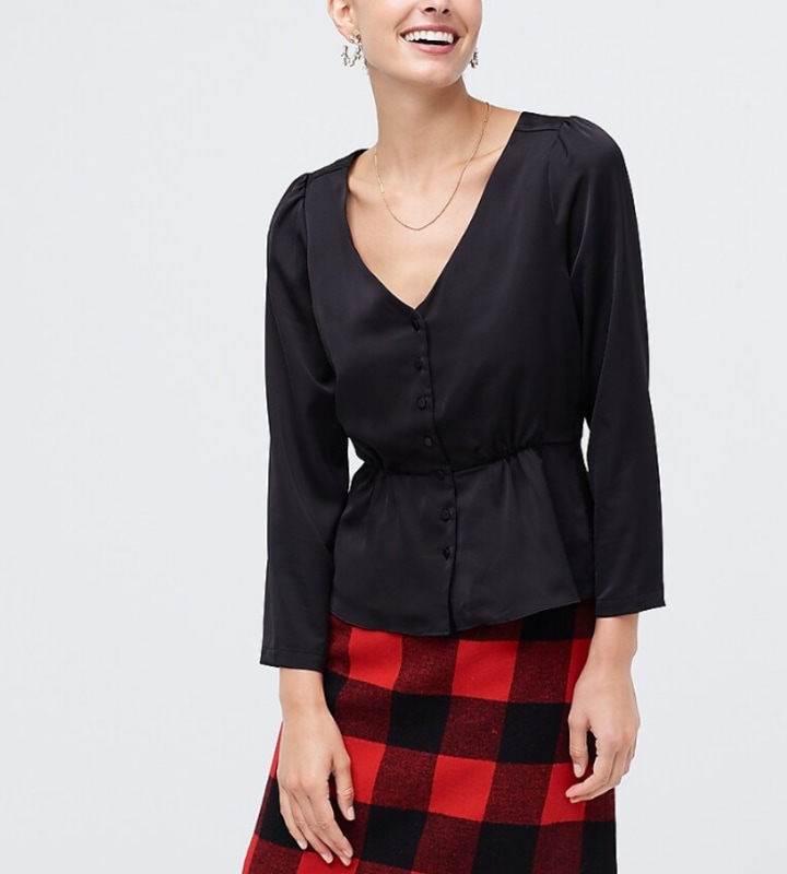 Satin back crepe button-front blouse