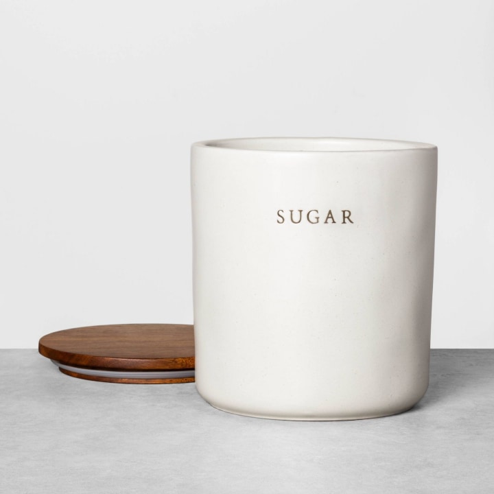 Sugar Stoneware Canister with Wood Lid