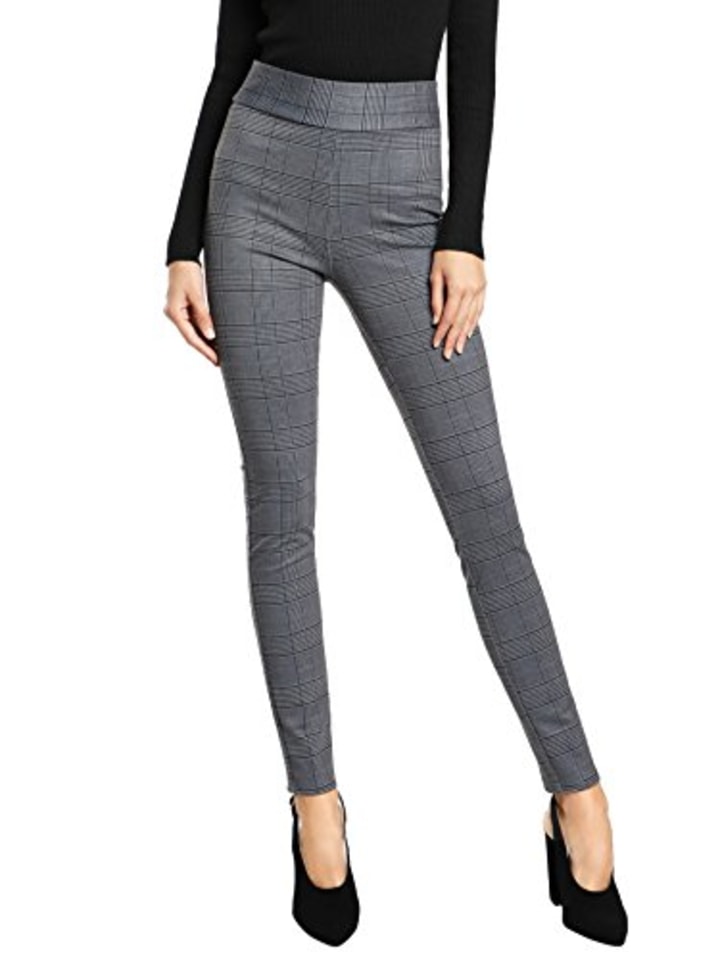 SweatyRocks Women&#039;s Casual Plaid Leggings Stretchy Work Pants Grey #1 M